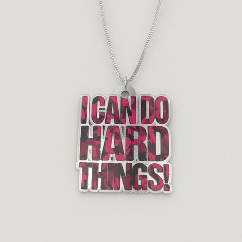 Image of I Can Do Hard Things Pendant Necklace, Pink Camo Coach Gift, Womens Challenge Group Reward, Motivational Fitness Gifts