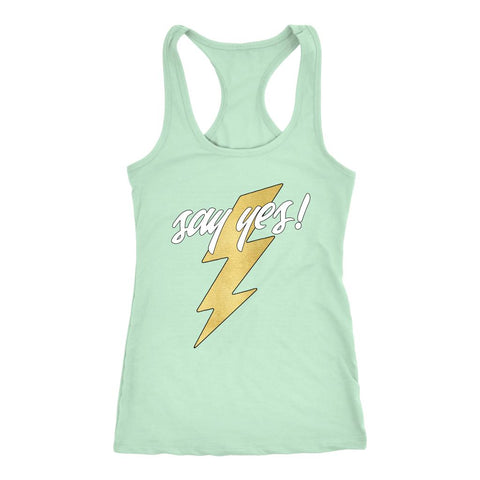 Image of Say Yes! To 100 Lightning Bolt Women's Workout Racerback Tank Top - Obsessed Merch