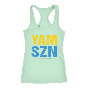 YAM SZN Workout Tank Womens It's Yam Season Shirt Ladies Coach Challenge Group Gift | Yellow / Blue Edition