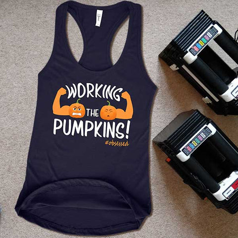 Image of L4: Women's Working The Pumpkins! Racerback Tank Top - Obsessed Merch
