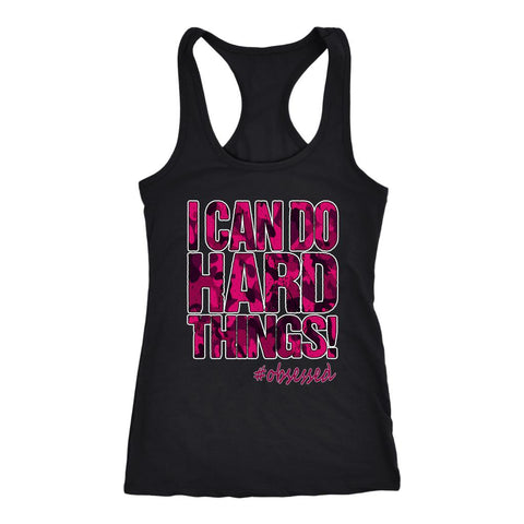 Image of Women's I Can Do Hard Things Pink Camo Racerback Tank Top - Obsessed Merch
