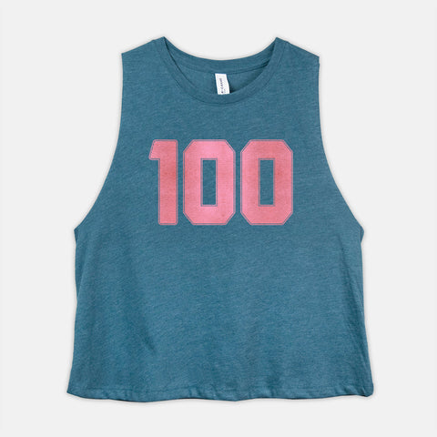 Image of Be 100 Cropped Tank, Womens Racerback Crop Top, Rose Gold Foil Effect Design, Morning Workout Coach Gift
