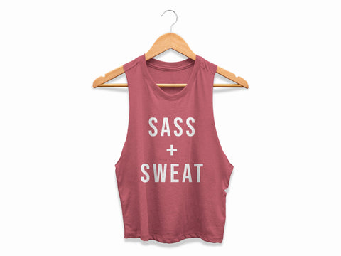 Image of SASS + SWEAT Dance Workout Crop Top Womens Sassy Dancing Cropped Racerback Tank Coach Gift
