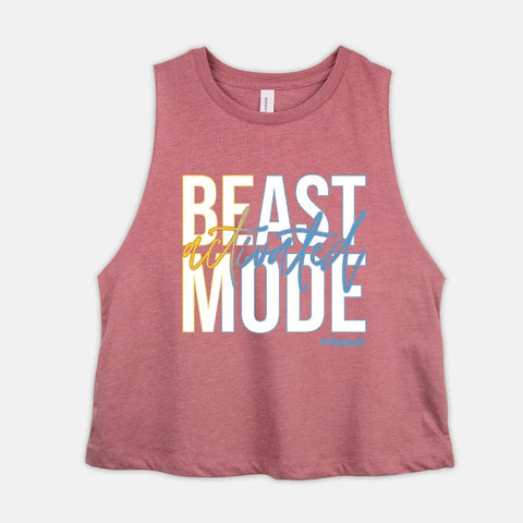 Image of BEAST MODE Activated Womens Crop Top Six45 Inspired Cropped Tank Ladies Coach Challenger Shirt - White + Gradient Edition