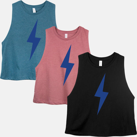 Image of Lightning Bolt Gym Crop Tops Womens Workout Training Tank Ladies Cropped Racerback Fitness Shirt