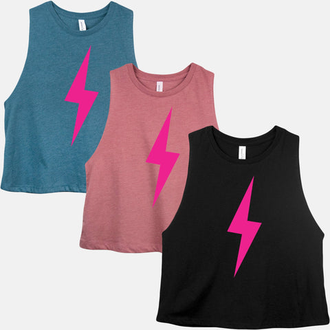 Image of Lightning Bolt Gym Crop Tops Womens Workout Training Tank Ladies Cropped Racerback Fitness Shirt