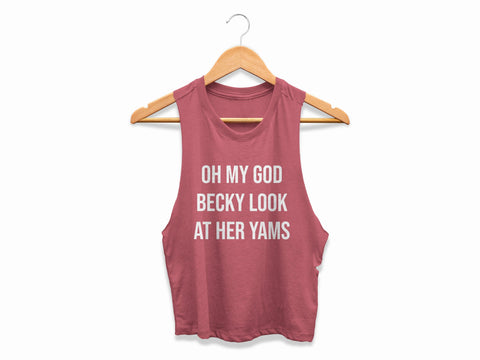 Image of YAM SZN Crop Top Womens Funny Leg Day Tank Hamstring Workout Deadlift Shirt Cropped Gym Tank Booty Gift | Oh My God Becky Look At Her Yams