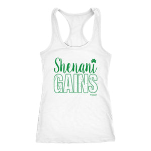 ShenaniGAINS Funny Womens St Patrick's Day Workout Racerback Tank Top