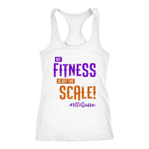 Image of Women's My Fitness Is Off The Scale! NSV Racerback Tank Top - Purple/Orange - Obsessed Merch