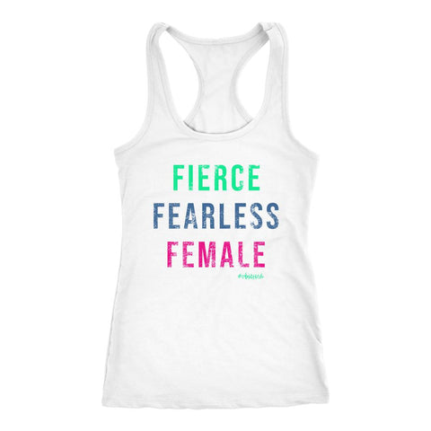 Image of Fierce Fearless Female Distressed Women's Racerback Tank Top - Retro Edition - Obsessed Merch