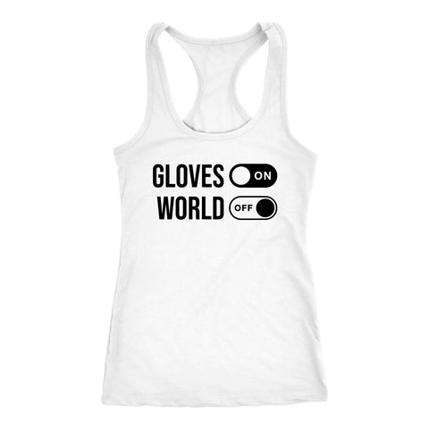 Image of Gloves ON World OFF Womens Boxing Racerback Tank Top