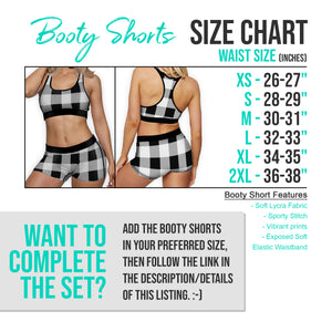 Copy of Booty Shorts, Black White Plaid Womens Yoga Shorts, Ladies Hot Pants, Cheeky Shorts for Her, Fitness Gym Workout Rave Shorts, XS - 2XL