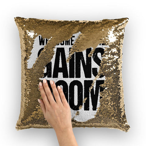 Image of Welcome To The Gains Room ﻿Sequin Cushion Cover - Obsessed Merch