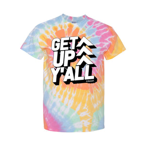 GET UP Y'ALL Unisex Tie Dye Let's Dance Workout Shirt Womens Mens Fitness Coach Tee