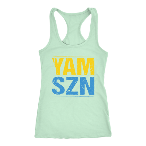 Image of YAM SZN Workout Tank Womens It's Yam Season Shirt Ladies Coach Challenge Group Gift | Yellow / Blue Edition