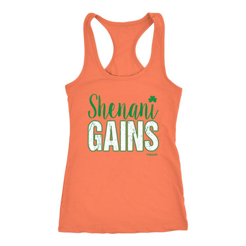 Image of ShenaniGAINS Funny Womens St Patrick's Day Workout Racerback Tank Top