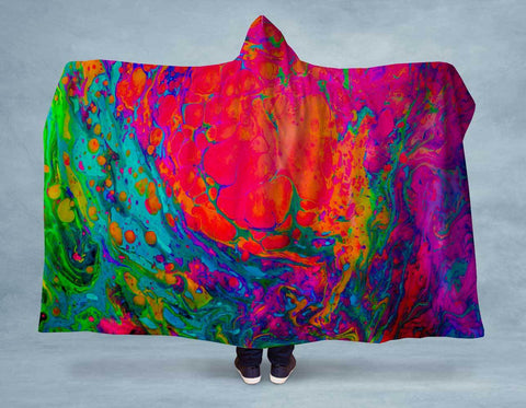 Image of Acrylic Splash NEON Hooded Blanket, Adults Sherpa Lined Winter Cozy Hoodie - USA Made