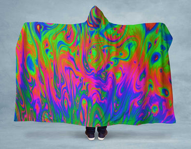 NEON Liquid Swirl Hooded Blanket, Adults Sherpa Lined Winter Cozy Hoodie - USA Made