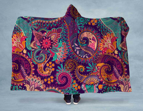 Image of Paisley Mandala Hooded Blanket, Adults Sherpa Lined Winter Cozy Hoodie - USA Made