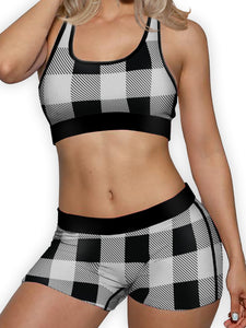 Copy of Booty Shorts, Black White Plaid Womens Yoga Shorts, Ladies Hot Pants, Cheeky Shorts for Her, Fitness Gym Workout Rave Shorts, XS - 2XL