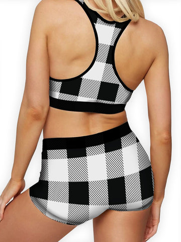 Image of Copy of Booty Shorts, Black White Plaid Womens Yoga Shorts, Ladies Hot Pants, Cheeky Shorts for Her, Fitness Gym Workout Rave Shorts, XS - 2XL
