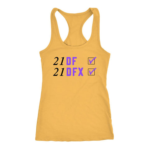 Image of Women's 21 DF + 21 DFX Tick Box Completed Racerback Tank Top - Obsessed Merch