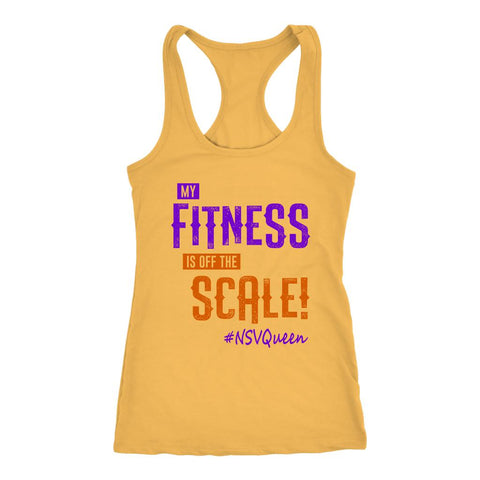 Image of Women's My Fitness Is Off The Scale! NSV Racerback Tank Top - Purple/Orange - Obsessed Merch