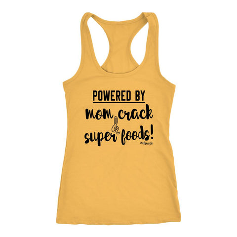 Image of Pre Workout Fun Womens Energize Tank, Powered By Mom Crack & Super Foods Coach gift, Funny Fitness Shirt