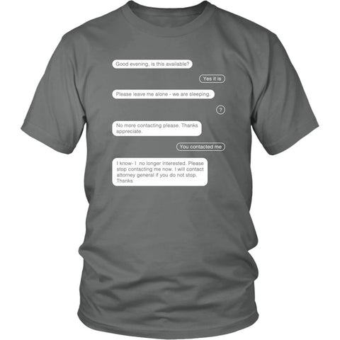 Image of THSNKS Shirt, Good Evening, Is This Available, No More Contacting Please, Contact Attorney General, Funny TikTok Inspired Unisex T-Shirt, Mens Womens