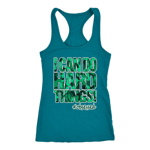 Image of I Can Do Hard Things Workout Tank, Motivational Fitness Shirt for Women, Teal Camo Design #Obsessed - Obsessed Merch