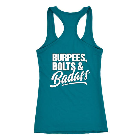 Image of Say Yes! Womens Lightning Bolt Tank w/ Burpees, Bolts & Badass on back