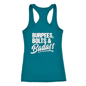 Say Yes! Womens Lightning Bolt Tank w/ Burpees, Bolts & Badass on back