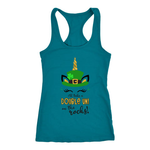 Image of St Patricks Day Women's I'll Take A Double Uni On The Rocks Racerback Tank Top - Obsessed Merch