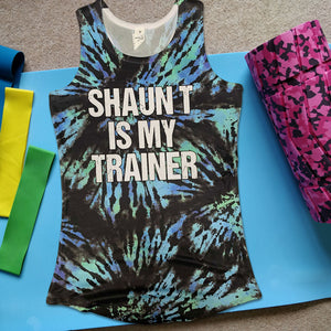 Shaun T Is My Trainer Slashed Blue Tie Dye Womens Performance Tank Top