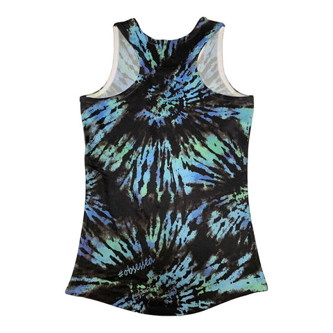 Image of Shaun T Is My Trainer Slashed Blue Tie Dye Womens Performance Tank Top