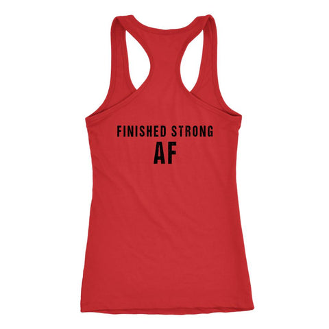 Image of 80 Day #Obsessed Tank with Finished Strong AF on back, Womens Racerback - White - Obsessed Merch