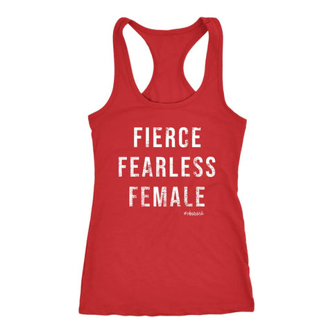 Image of Fierce Fearless Female distressed Women's Racerback Tank Top - White - Obsessed Merch