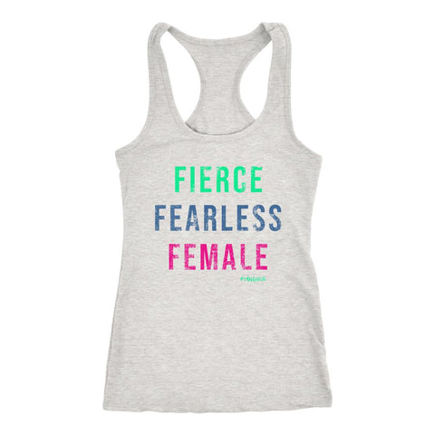 Image of Fierce Fearless Female Distressed Women's Racerback Tank Top - Retro Edition - Obsessed Merch