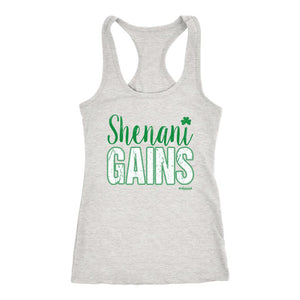 ShenaniGAINS Funny Womens St Patrick's Day Workout Racerback Tank Top