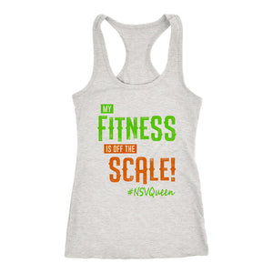 Women's My Fitness Is Off The Scale! NSV Racerback Tank Top - Green/Orange - Obsessed Merch