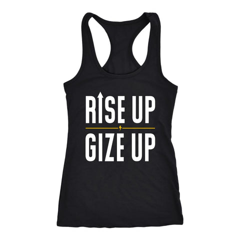 Image of Rise Up Gize Up Energize Tank, Womens Liquid Gold Shirt, Ladies Morning Motivation Fitness Clothes