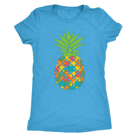 Image of Autism Awareness Pineapple, Womens Multi color puzzle piece Pineapple, Strong Mom with Autistic Child