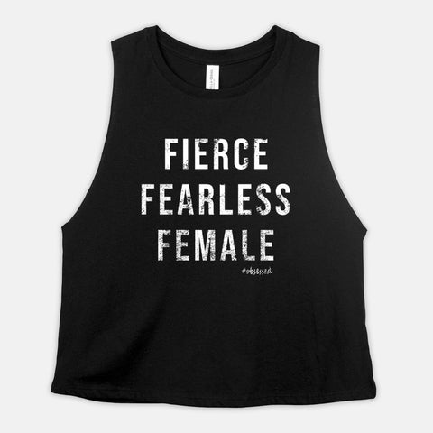 Image of Strong Women Crop Top Fierce Fearless Female Workout Racerback Cropped Tank Feminist Ladies Fitness Shirt