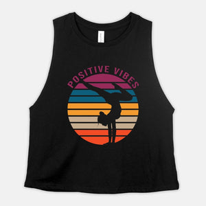 Yoga Handstand Crop Top Womens Sunset Silhouette Positive Vibes Cropped Racerback Asana Cropped Tank