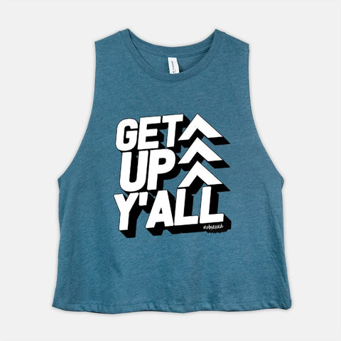 Image of GET UP Y'ALL Cropped Tank Womens Let's Dance Workout Crop Top Coach Gift