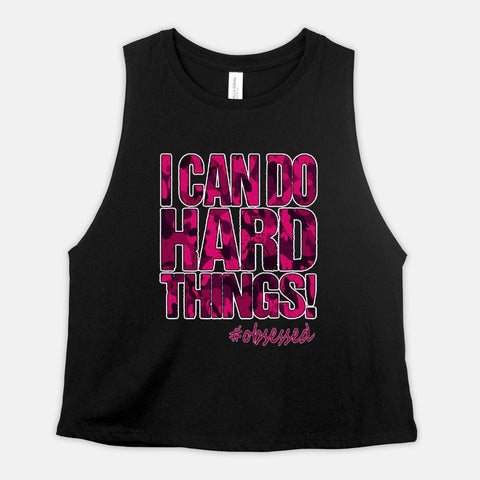 Image of I Can Do Hard Things Crop Top Womens Motivational Cropped Workout Tank Pink Camo Design #Obsessed