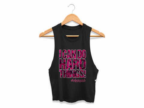 Image of I Can Do Hard Things Crop Top Womens Motivational Cropped Workout Tank Pink Camo Design #Obsessed