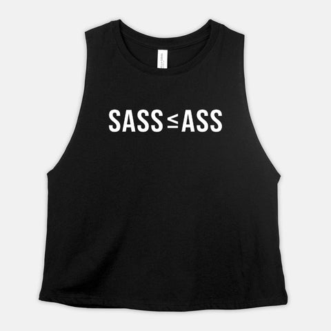Image of SASS + ASS Crop Top Womens Sassy Dance Workout Cropped Tank Ladies Clever Minimalist Booty Dancing Shirts