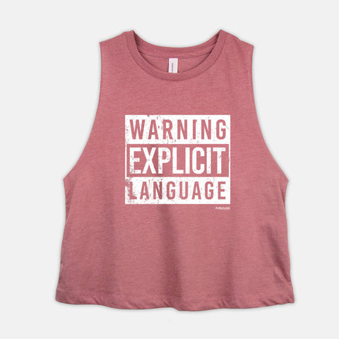 Image of Funny Swearing Workout Crop Top Womens Using Swear Words Warning Cropped Racerback Tank The Work Warning Explicit Language Shirt Coach Gift