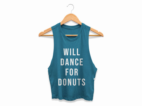 Image of Funny Dance Crop Top Womens Will Dance For Donuts Workout Cropped Tank Ladies Dancing Gift